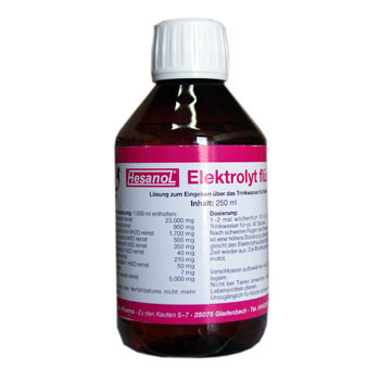 Hesanol Elektrolyt 250 ml (vloeibare elektrolyt). Voor Duiven
