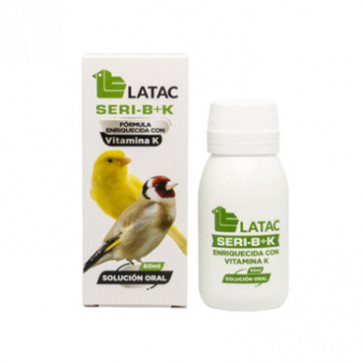 Latac Seri-B+K 60ml (formule verrijkt met vitamine K voor kweek- en stresssituaties). Voor vogels
