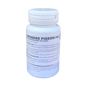 Wonder Pigeon pills, (een product van kunst speciaal ontwikkeld voor duiven)